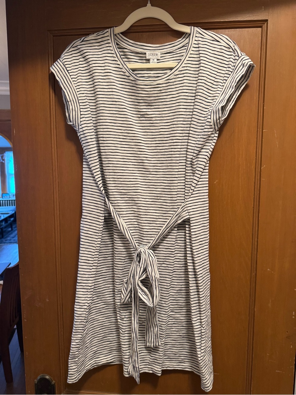 J.Crew Striped Tie-Waist T-Shirt Dress in White and Black